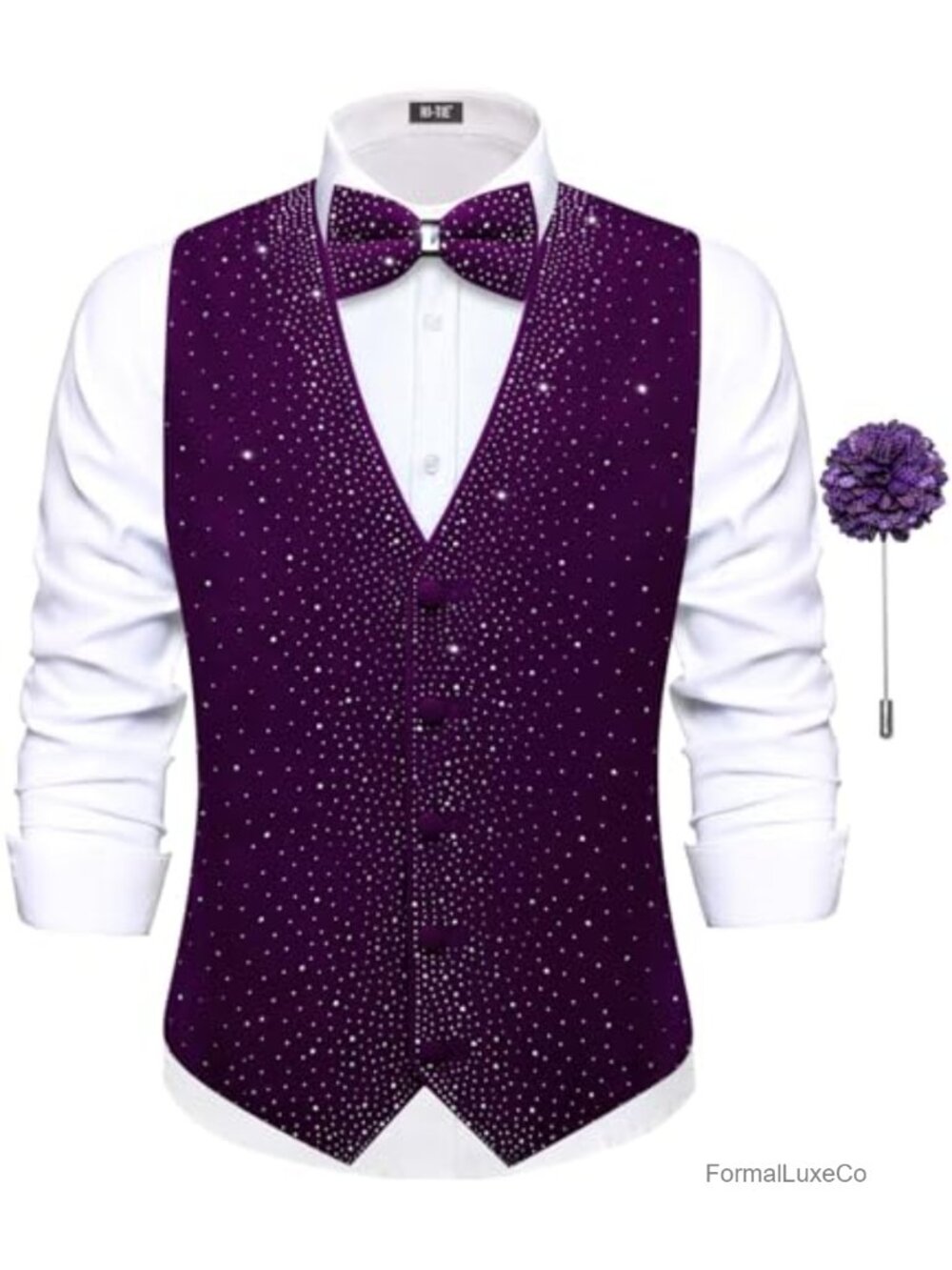 Velvet Rhinestone Vest and Bowtie Set Formal Tuxedo Party